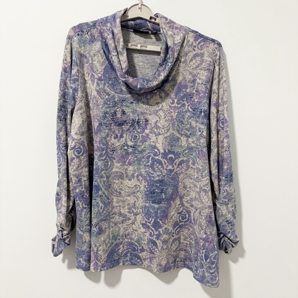 Susan Graver Weekend Paisley Cowl Neck Long Sleeve Top Womens Sz 3X‎ Comfy Cozy